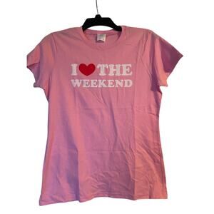 NWOT Port and Company Women's Pink Short Sleeve T Shirt I Love the Weekend Sz Sm